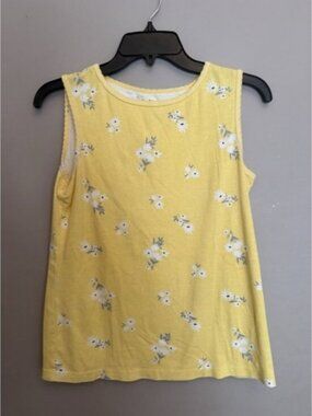 Croft & Barrow The Classic‎ Tank Yellow Summer Flowers Floral Sleeveless Top SM